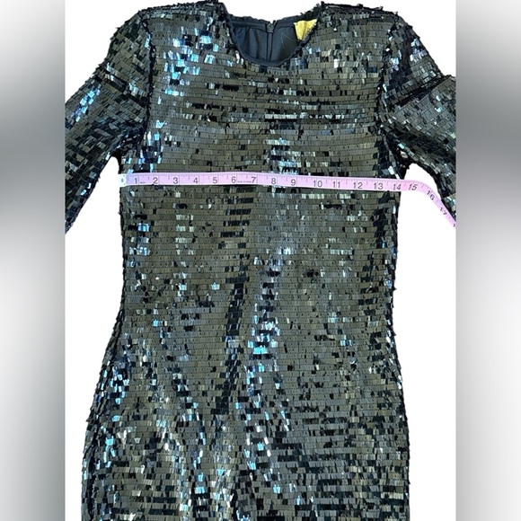 H&M Black Sequin Long Sleeve Bodycon Mini Dress Size 2 - Picture 3 of 8